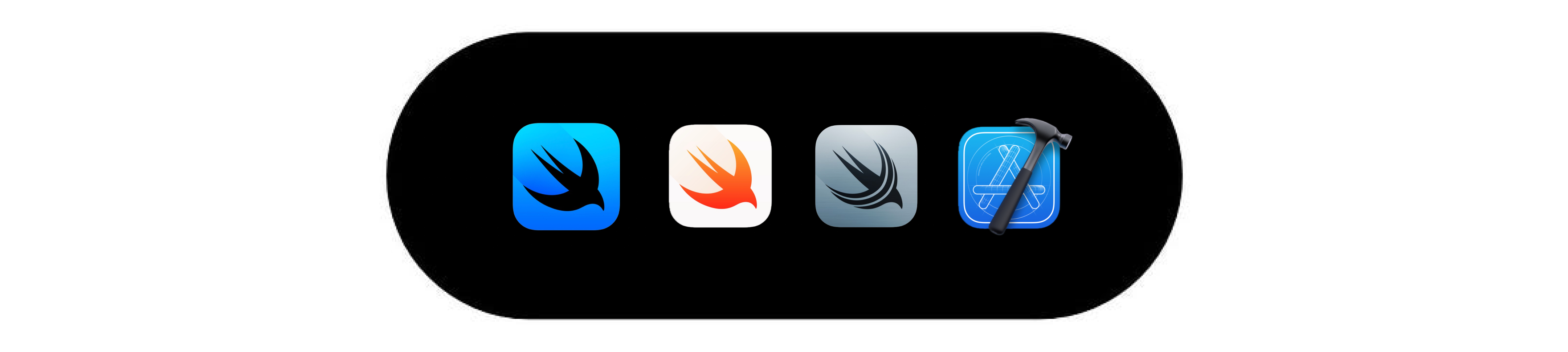 SwiftUI, SwiftData, Swift and Xcode logo on dynamic island image